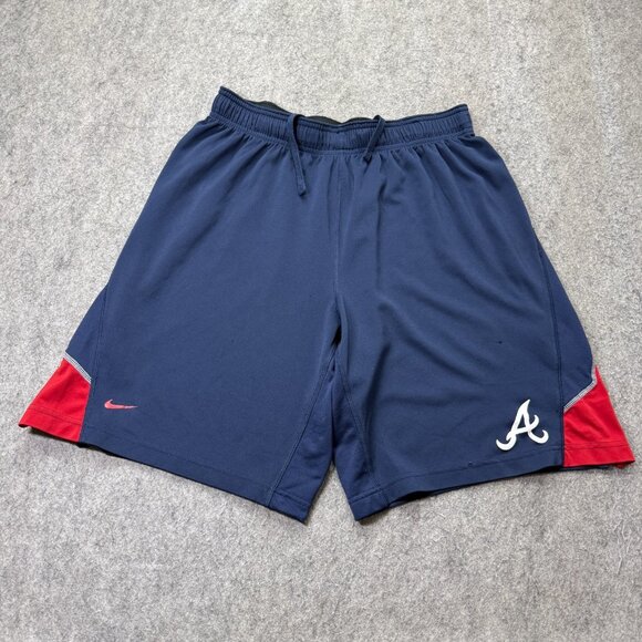 Atlanta Braves Nike Shorts Men M Blue Training 10" Woven Authentic DRI-FIT MLB - Picture 1 of 16